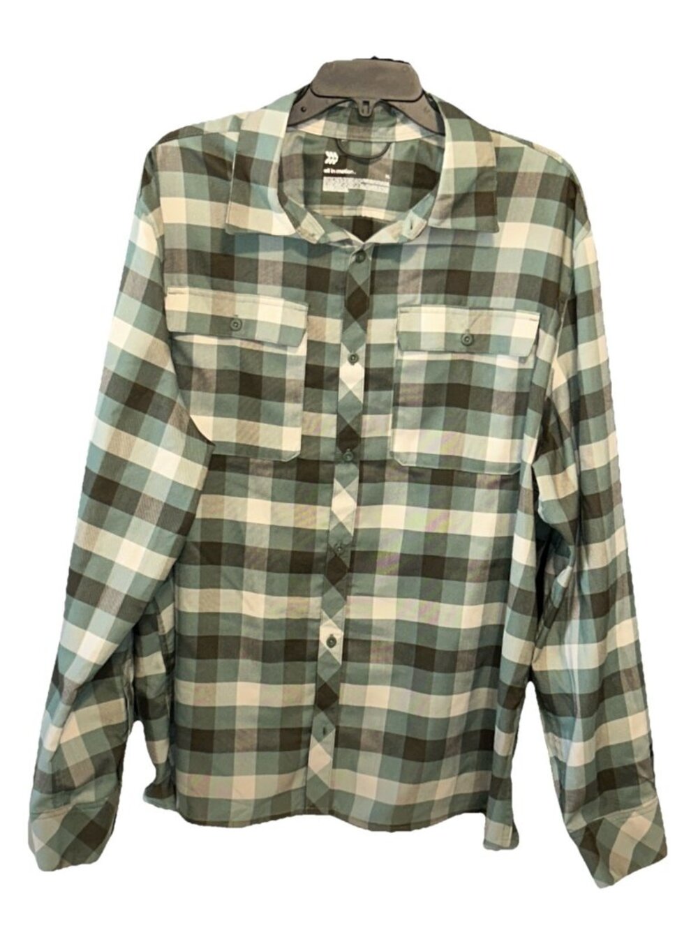 All in Motion Men’s Button Up Long Sleeve Casual Shirt , Green Plaid Size XL